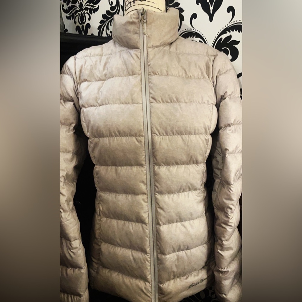 Eddie Bauer light weight down puffer coat.  Size-wmns. sm.  Color-grey.